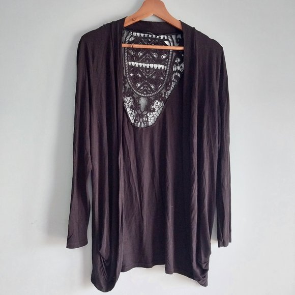 Black Crochet Back Kimono Cardigan - Picture 1 of 5